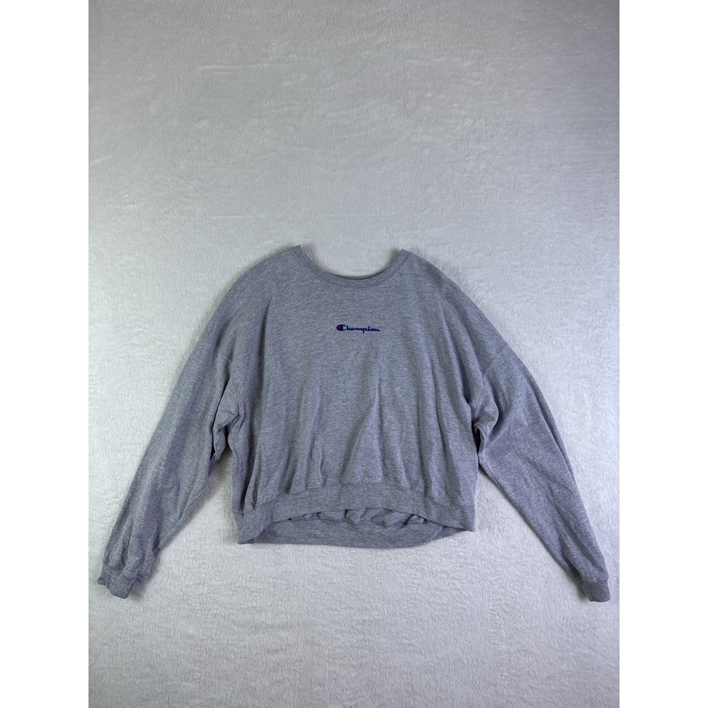 Women's Small Champion Gray Embroidered Logo Crew Neck Sweatshirt Crop